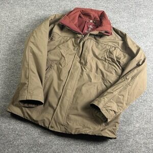 L.L. Bean Tan Jacket with Burgundy Collar, Large Tall